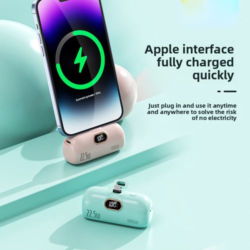 5000mAh Small Capsule Power Bank with Display - 22.5W Fast Charging Dual Type-C Portable Charger - Capsule Design for Travel