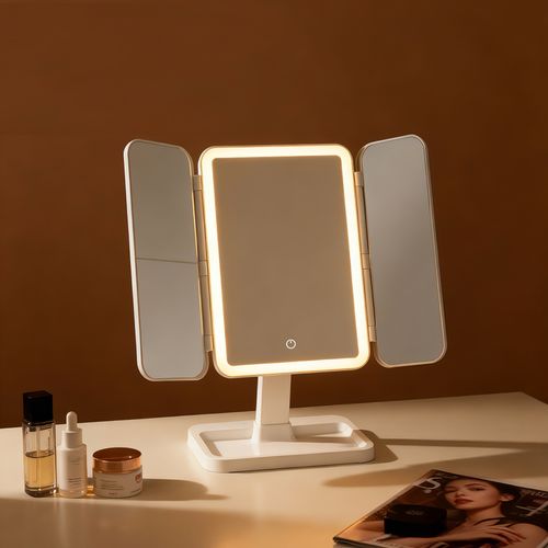 Customized 3-sided High-definition 3X Magnification Durable and Portable Makeup Mirror with Multiple Adjustable Lighting Setting