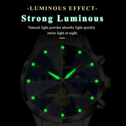 Poedagar 938 Luxury Watch for Men Quartz Stainless Steel Strap Waterproof Luminous Calendar Business Fashion Watch for Gift