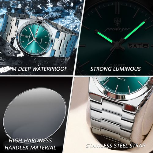 Business Men Watches Top Waterproof Stainless Steel Quartz Wrist Watch Silver Luminous Dial Relojes Hombre Mens Dress Watch