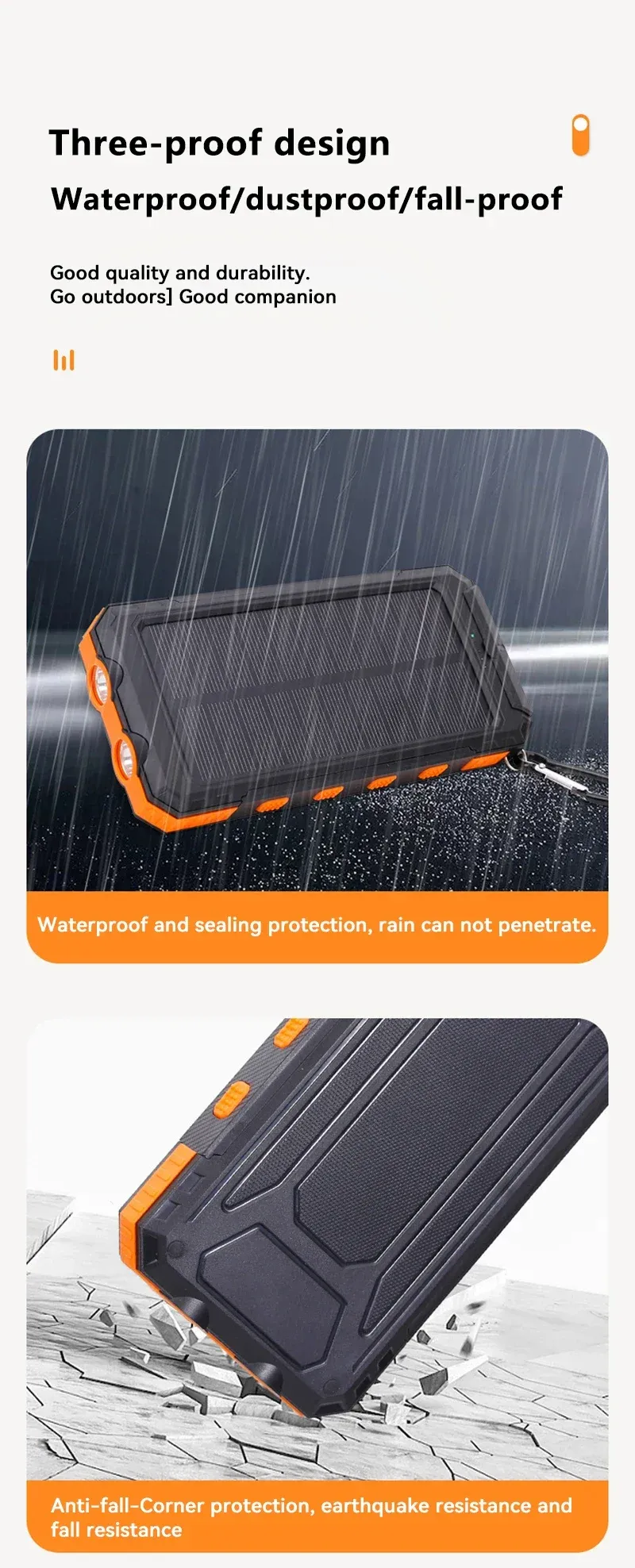 Solar Power Bank | Large Capacity Portable Fast Charger for IOS & Android, USB-A and USB-C Compatible