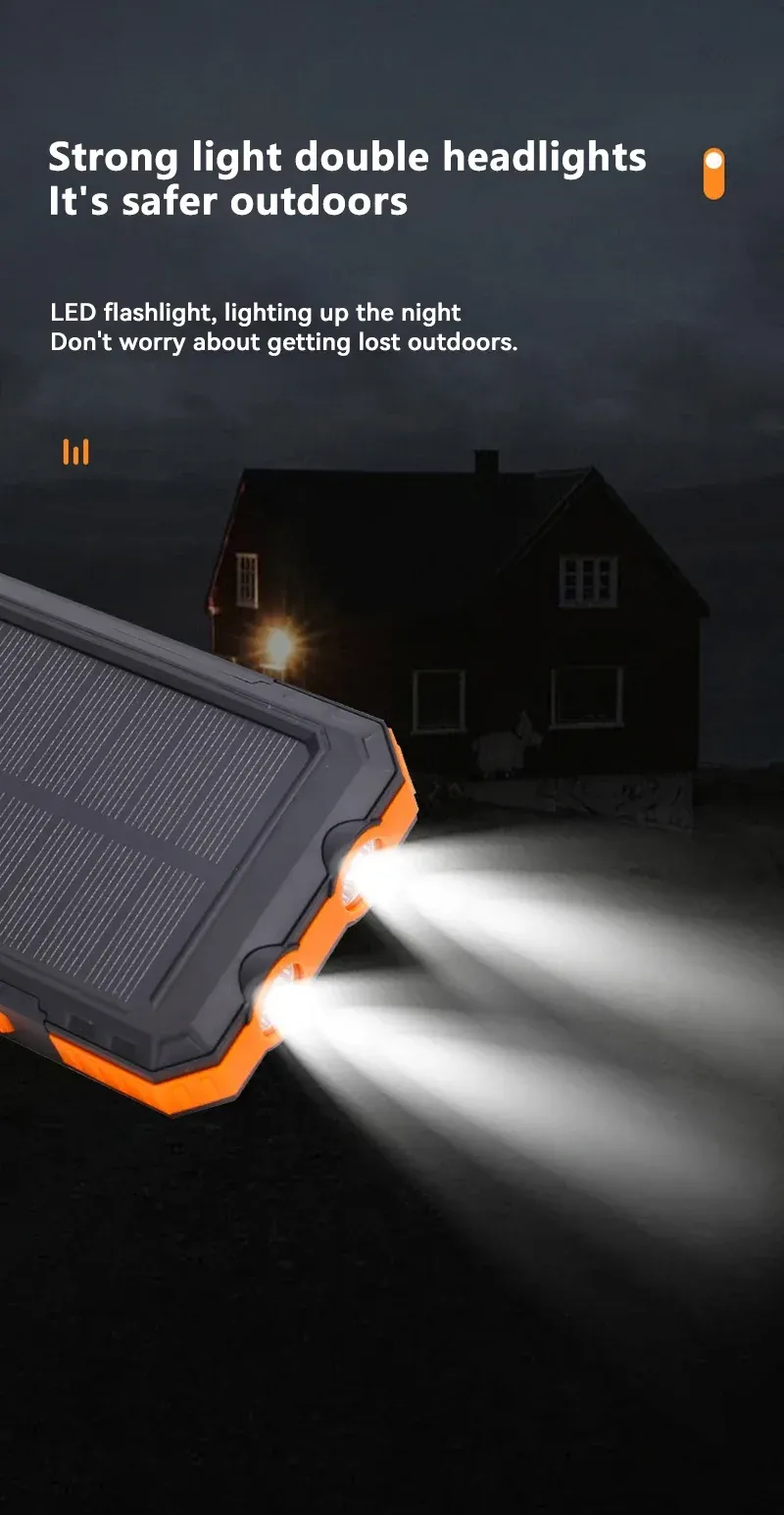 Solar Power Bank | Large Capacity Portable Fast Charger for IOS & Android, USB-A and USB-C Compatible