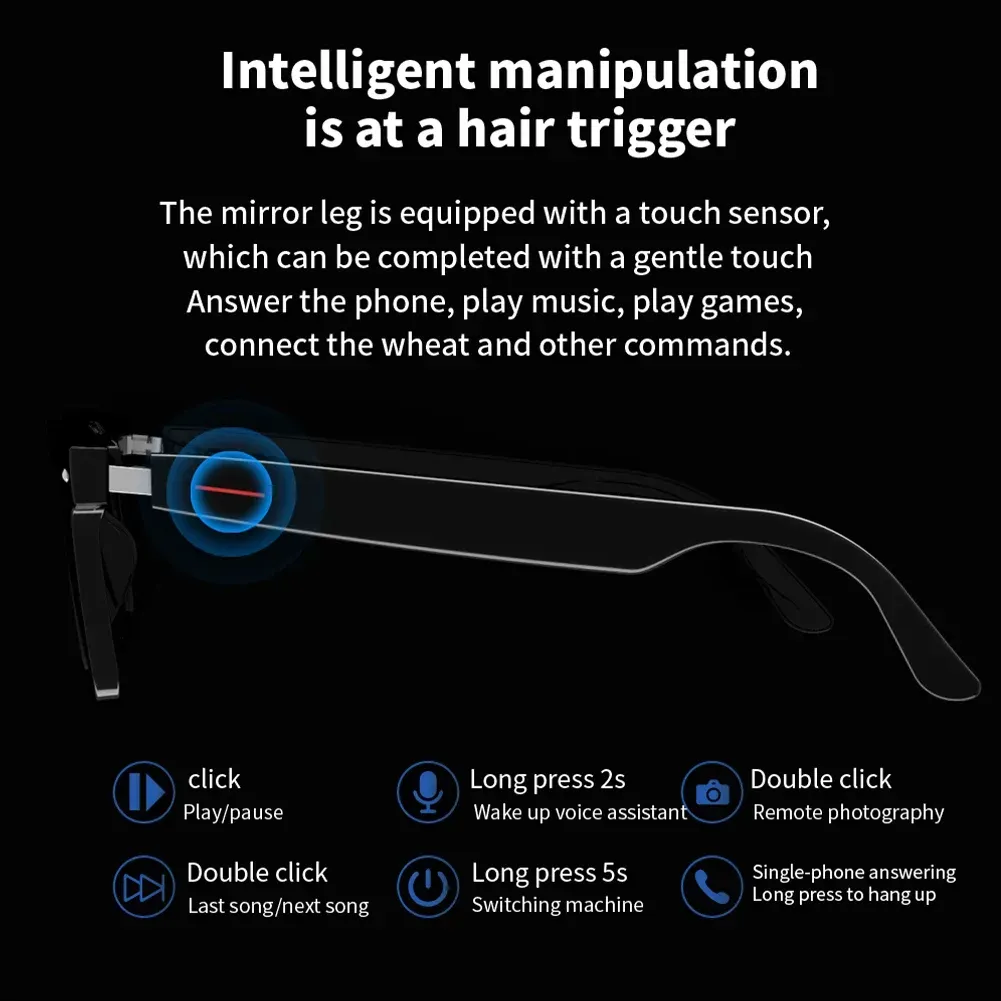 Smart Wireless 5.0 Sunglasses: Hands-Free Music & Calls with Anti-Blue Light Protection