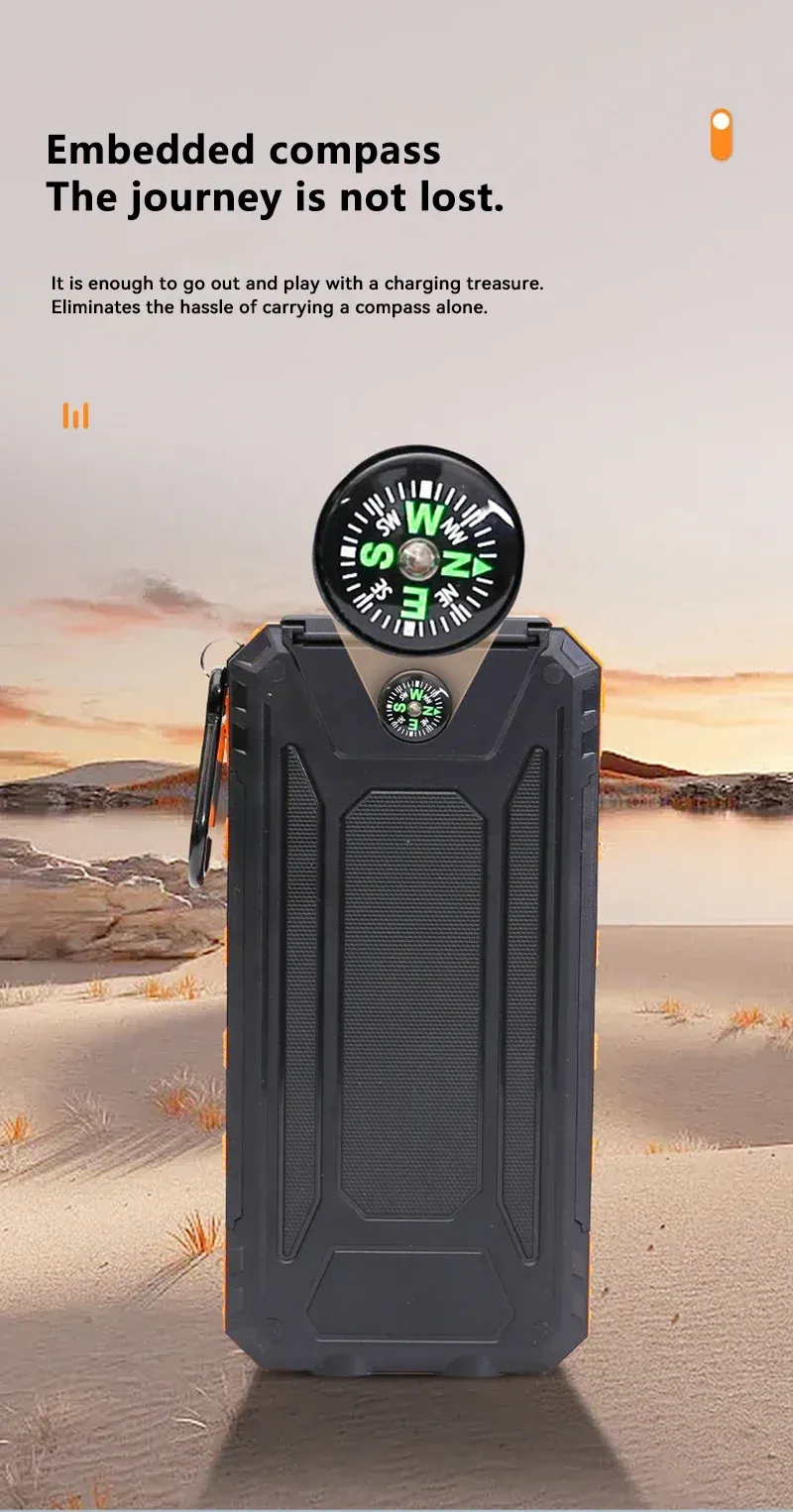 Solar Power Bank | Large Capacity Portable Fast Charger for IOS & Android, USB-A and USB-C Compatible