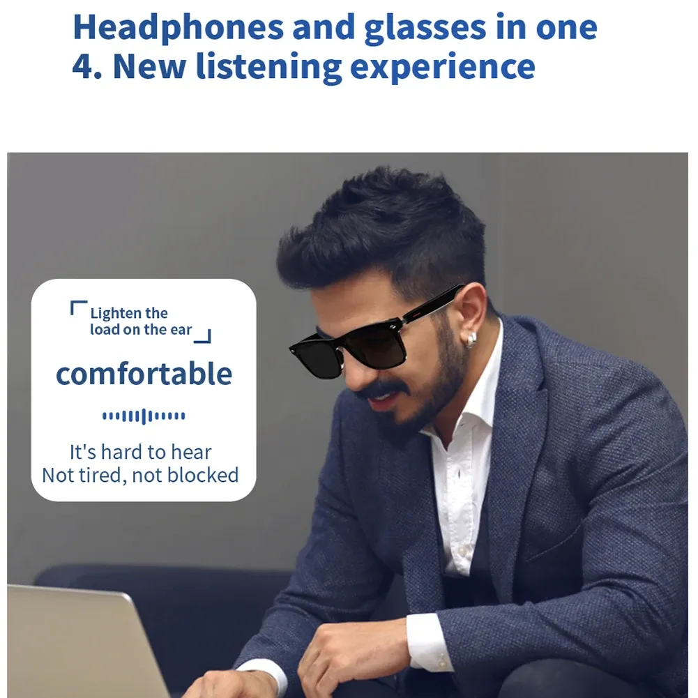 Smart Wireless 5.0 Sunglasses: Hands-Free Music & Calls with Anti-Blue Light Protection