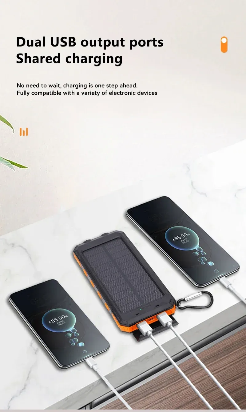 Solar Power Bank | Large Capacity Portable Fast Charger for IOS & Android, USB-A and USB-C Compatible