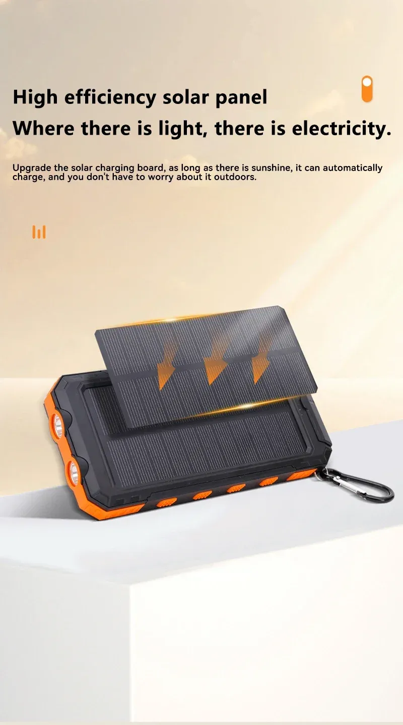 Solar Power Bank | Large Capacity Portable Fast Charger for IOS & Android, USB-A and USB-C Compatible
