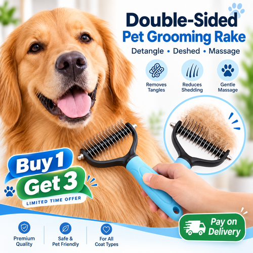 Double-Sided Pet Grooming Rake for Dogs and Cats