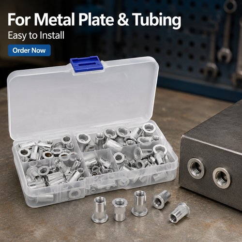 Hot Sale One Hundred Pcs Aluminum Threaded Rivet Insert Nuts, Heavy Duty Fastener Accessories For Mounting Auto Switches On Metal Plates And Hollow Tubing Structures