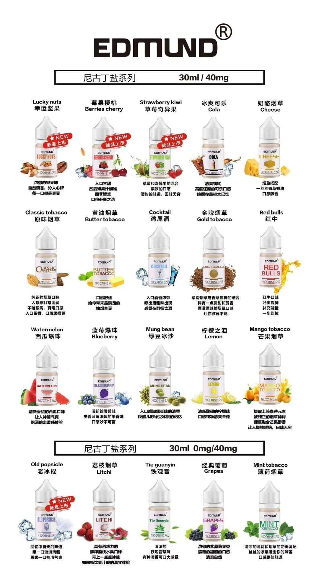 EDMOUND 歐姆煙油/丁鹽系列小煙油 30ML-40MG 電子煙油-ILIA糖果雲煙館