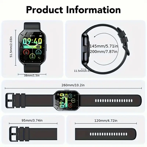 Men'S Women'S SmartwatchVoice Assistant 1.96-Inch Screen, Multiple Sports Modes, Watch, Weather, Alarm Clock, Sleep Monitoring, Sedentary Reminder, Compatible with Android, Suitable for IOS