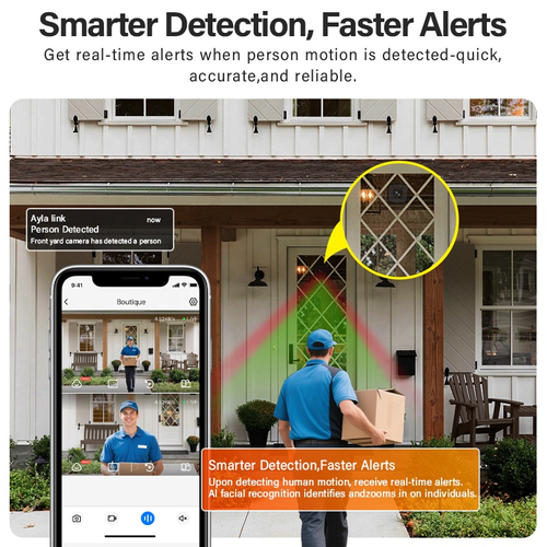 2.45GHz 5MP AI Security Camera with 2K Window 247 Recording Local cloud Storage Built-in Mic & Two-Way Audio