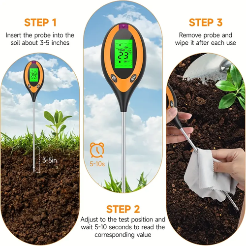 Digital 4-in-1 Soil Test Meter, large LCD screen, probe accurately quick measure
