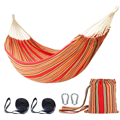 Colorful Cotton Hammock Comfortable Portable Swing with Travel Bag for Indoor and Outdoor Camping Wood and Mesh Material