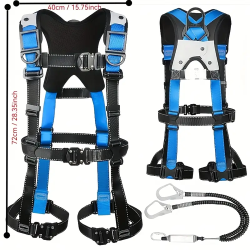 Full Harness New Standard Set with Safety Belt - Safety Protection with One-Touch Buckle for Easy Attachment And Detachment, Harness Safety Belt with Lanyard, Double Hook.