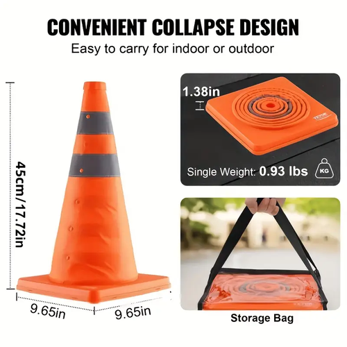 Highly reflective safety cones 4pcs set1pc set 18-inch foldable traffic cones with reflective rings wide base and storage bag, suitable for traffic control, sports training, driving training, and parking lots.