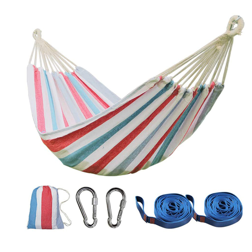 Colorful Cotton Hammock Comfortable Portable Swing with Travel Bag for Indoor and Outdoor Camping Wood and Mesh Material