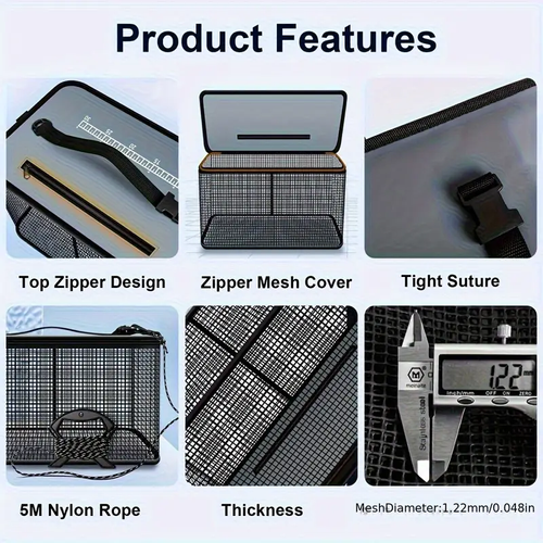 Foldable Floating Fishing Net Cage, Rubber Coated Fish Basket, Sea Live Fish Catch Protector, Hanging Fishing Cage, Minnow Bait Bucket Minnow Trap