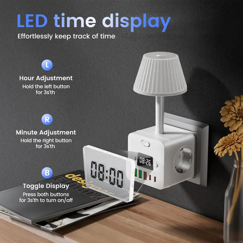 Multifunctional table lamp cube socket with USB charging plug socket for home bedside night light socket socket