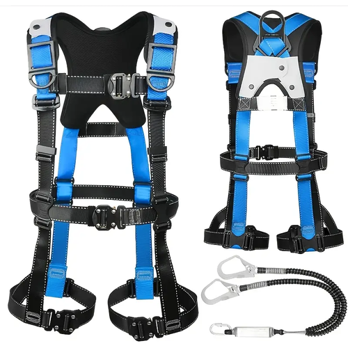 Full Harness New Standard Set with Safety Belt - Safety Protection with One-Touch Buckle for Easy Attachment And Detachment, Harness Safety Belt with Lanyard, Double Hook.
