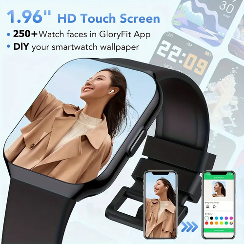 Men'S Women'S SmartwatchVoice Assistant 1.96-Inch Screen, Multiple Sports Modes, Watch, Weather, Alarm Clock, Sleep Monitoring, Sedentary Reminder, Compatible with Android, Suitable for IOS