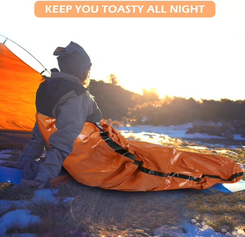 Ultra Waterproof Lightweight Thermal Portable Mylar Bivy Sack Emergency Sleeping Bag with Loud Survival Whistle