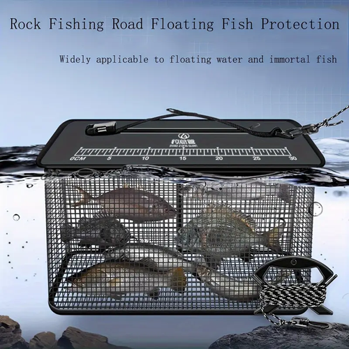 Foldable Floating Fishing Net Cage, Rubber Coated Fish Basket, Sea Live Fish Catch Protector, Hanging Fishing Cage, Minnow Bait Bucket Minnow Trap