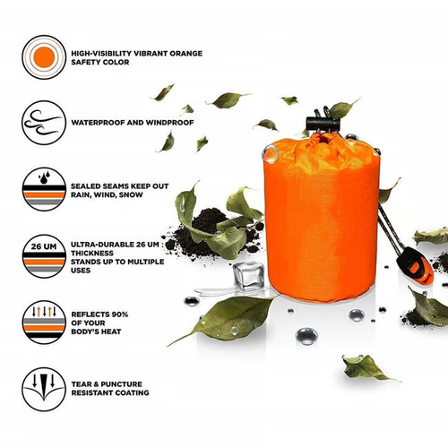 Ultra Waterproof Lightweight Thermal Portable Mylar Bivy Sack Emergency Sleeping Bag with Loud Survival Whistle