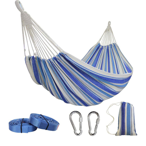 Colorful Cotton Hammock Comfortable Portable Swing with Travel Bag for Indoor and Outdoor Camping Wood and Mesh Material