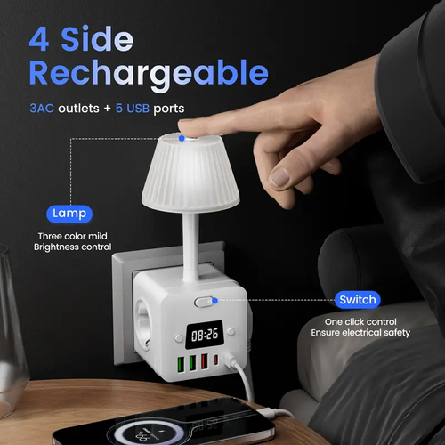 Multifunctional table lamp cube socket with USB charging plug socket for home bedside night light socket socket