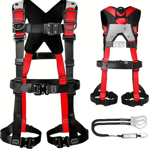 Full Harness New Standard Set with Safety Belt - Safety Protection with One-Touch Buckle for Easy Attachment And Detachment, Harness Safety Belt with Lanyard, Double Hook.