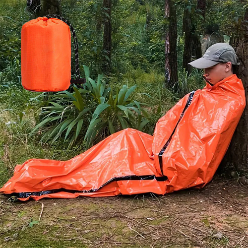 Ultra Waterproof Lightweight Thermal Portable Mylar Bivy Sack Emergency Sleeping Bag with Loud Survival Whistle