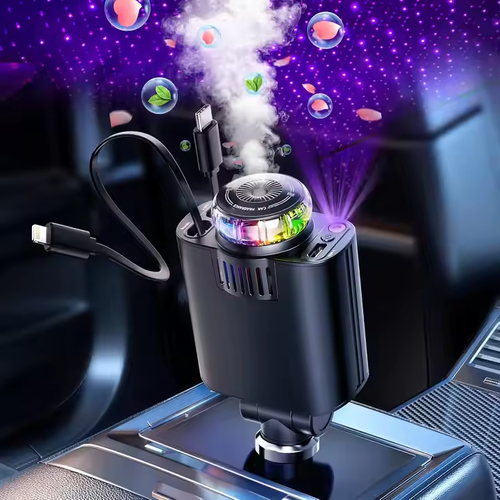 Luxury Retractable Car Charger with Aromatherapy and Starlight USB C Adapter Ambient Lighting Car Air Freshener