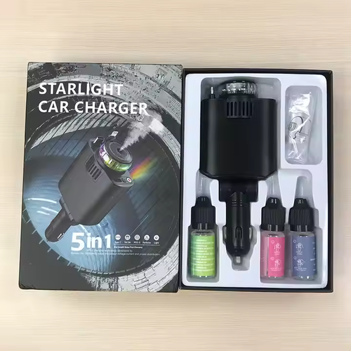 Luxury Retractable Car Charger with Aromatherapy and Starlight USB C Adapter Ambient Lighting Car Air Freshener