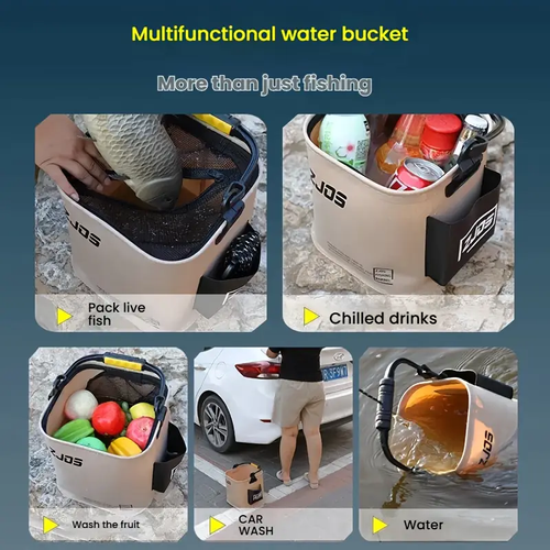 Foldable Fishing Bucket 8L 13L Portable Fishing Water Pail robustness&multi-functional for Hiking Fishing Camping Traveling Boating