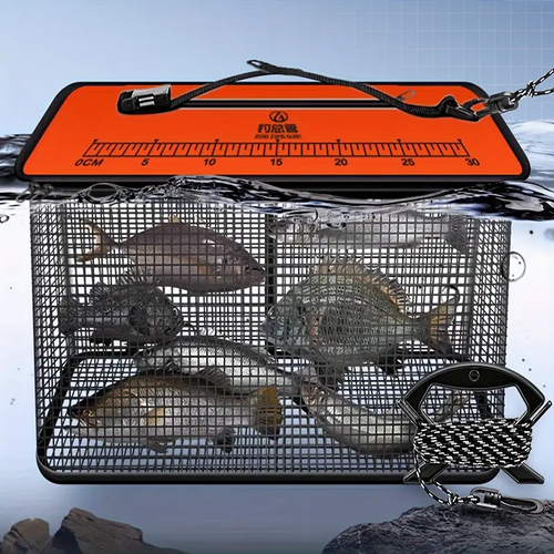 Foldable Floating Fishing Net Cage, Rubber Coated Fish Basket, Sea Live Fish Catch Protector, Hanging Fishing Cage, Minnow Bait Bucket Minnow Trap