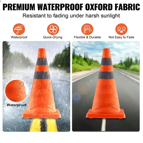 Highly reflective safety cones 4pcs set1pc set 18-inch foldable traffic cones with reflective rings wide base and storage bag, suitable for traffic control, sports training, driving training, and parking lots.