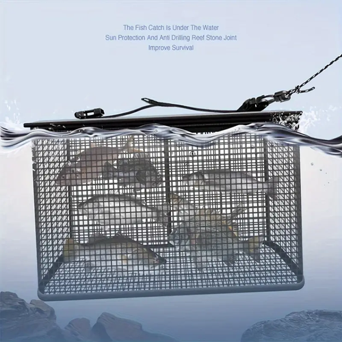 Foldable Floating Fishing Net Cage, Rubber Coated Fish Basket, Sea Live Fish Catch Protector, Hanging Fishing Cage, Minnow Bait Bucket Minnow Trap