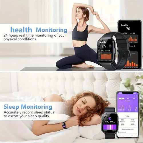 Men'S Women'S SmartwatchVoice Assistant 1.96-Inch Screen, Multiple Sports Modes, Watch, Weather, Alarm Clock, Sleep Monitoring, Sedentary Reminder, Compatible with Android, Suitable for IOS