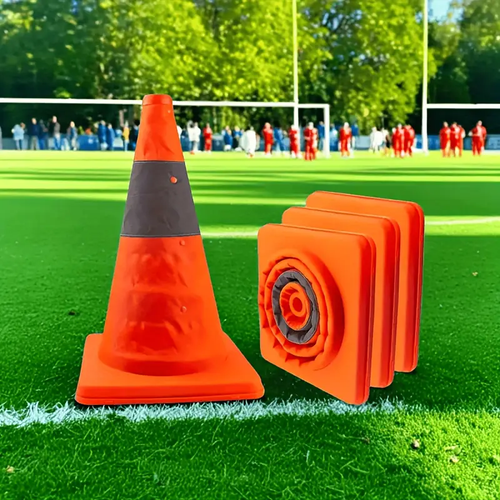 Highly reflective safety cones 4pcs set1pc set 18-inch foldable traffic cones with reflective rings wide base and storage bag, suitable for traffic control, sports training, driving training, and parking lots.