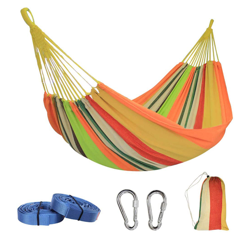 Colorful Cotton Hammock Comfortable Portable Swing with Travel Bag for Indoor and Outdoor Camping Wood and Mesh Material