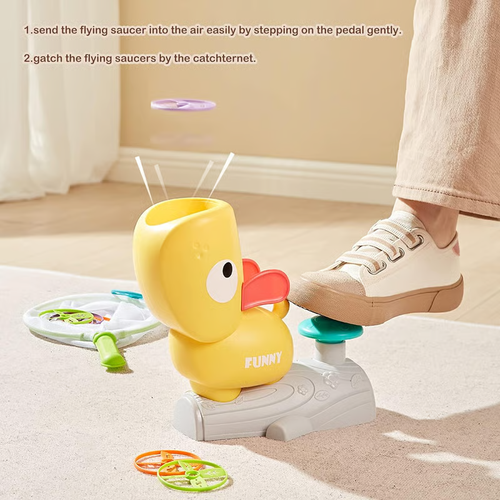 New Flying Disc Launcher Toy Plastic Catch Saucer Game Set for Kids Enhancing Footwork Hand-Eye Coordination Outdoor Fun