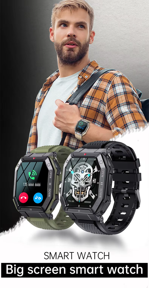 K55 1.85-inch large-screen answering phone, IP67 waterproof smartwatch, square sports smartwatch