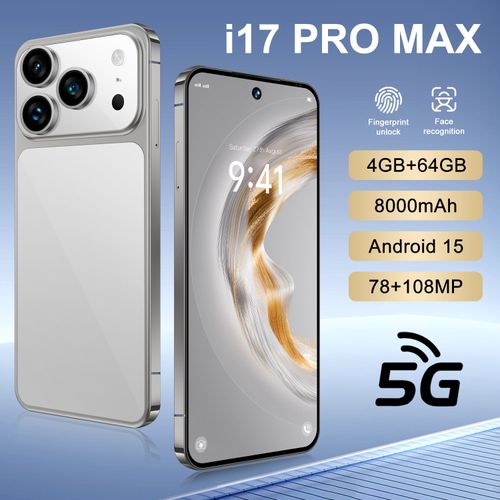 I17 Pro Max Android Smartphone, 4GB+64GB, Global Version with 6.9-Inch Large Screen, Available in Black White Gray Gold Orange, Free Phone Case + Charger Included