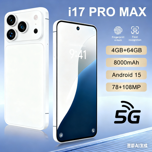 I17 Pro Max Android Smartphone, 4GB+64GB, Global Version with 6.9-Inch Large Screen, Available in Black White Gray Gold Orange, Free Phone Case + Charger Included