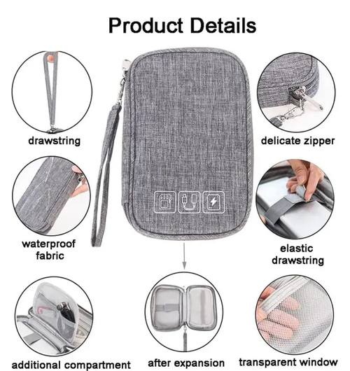 PORTABLE CABLE ORGANIZER BAG FOR TRAVELERS