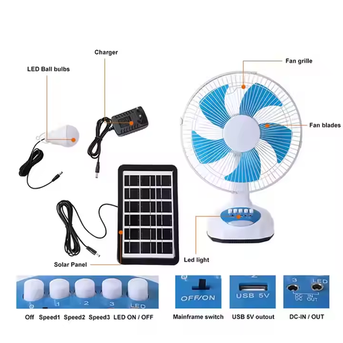 12 Inch Multi-functional Solar Rechargeable Fan