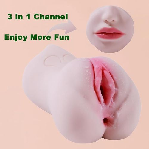 3 in 1 Realistic Pocket Pussy Male Masturbator, Adult Sex Toy with 3D Textured Tight Vagina Anus & Real Mouth for Penis Stimulation, Male Blowjob Stroker Toys for Gay Man Masturbation Pleasure