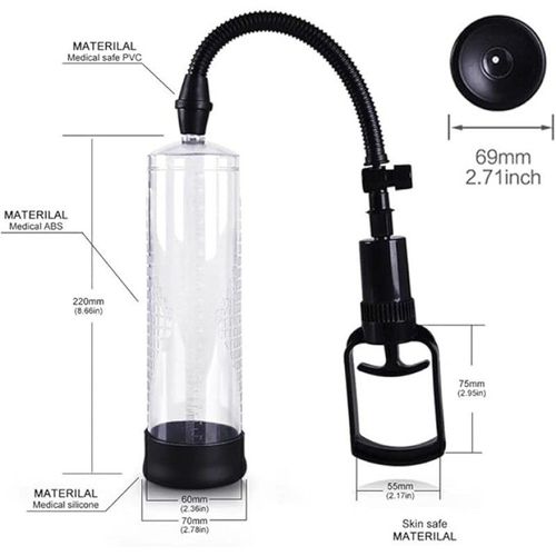 Manual Penis Pump Sex Toys for Men Adjustable Vacuum Training Device with Transparent Cylinder Detachable Silicone Sleeve and Handle Body Safe Material Adult Toy for Couples