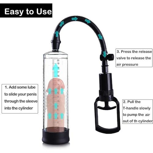 Manual Penis Pump Sex Toys for Men Adjustable Vacuum Training Device with Transparent Cylinder Detachable Silicone Sleeve and Handle Body Safe Material Adult Toy for Couples